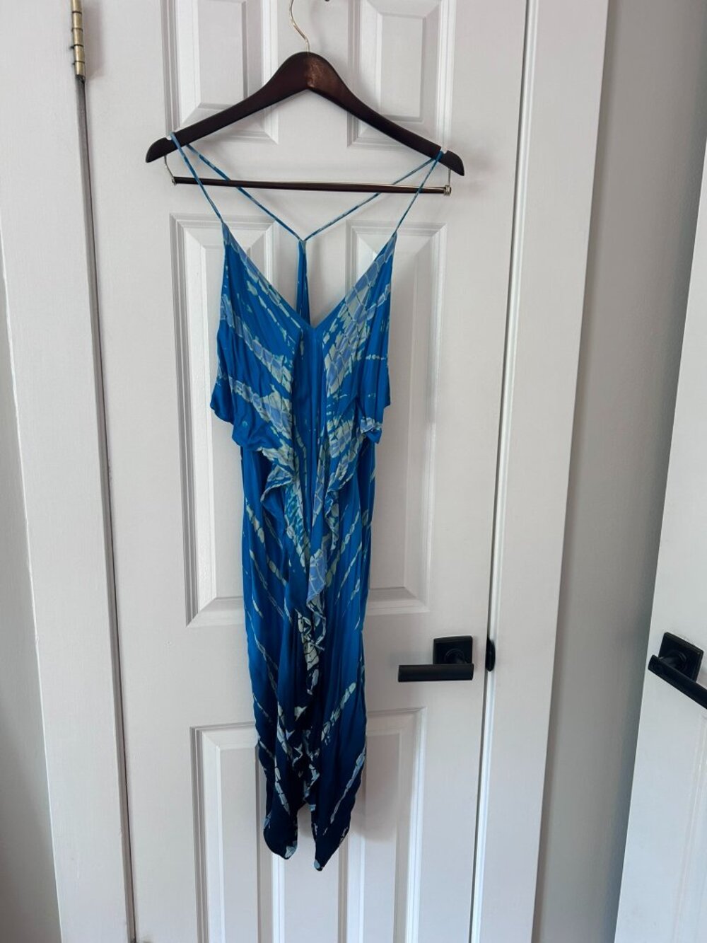 Young Fabulous & Broke Blue Tie Dye T-Back High Low Dress Ruffle Size S